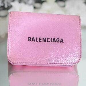 Balenciaga Pink Compact Calfskin Leather Tri-Fold Wallet